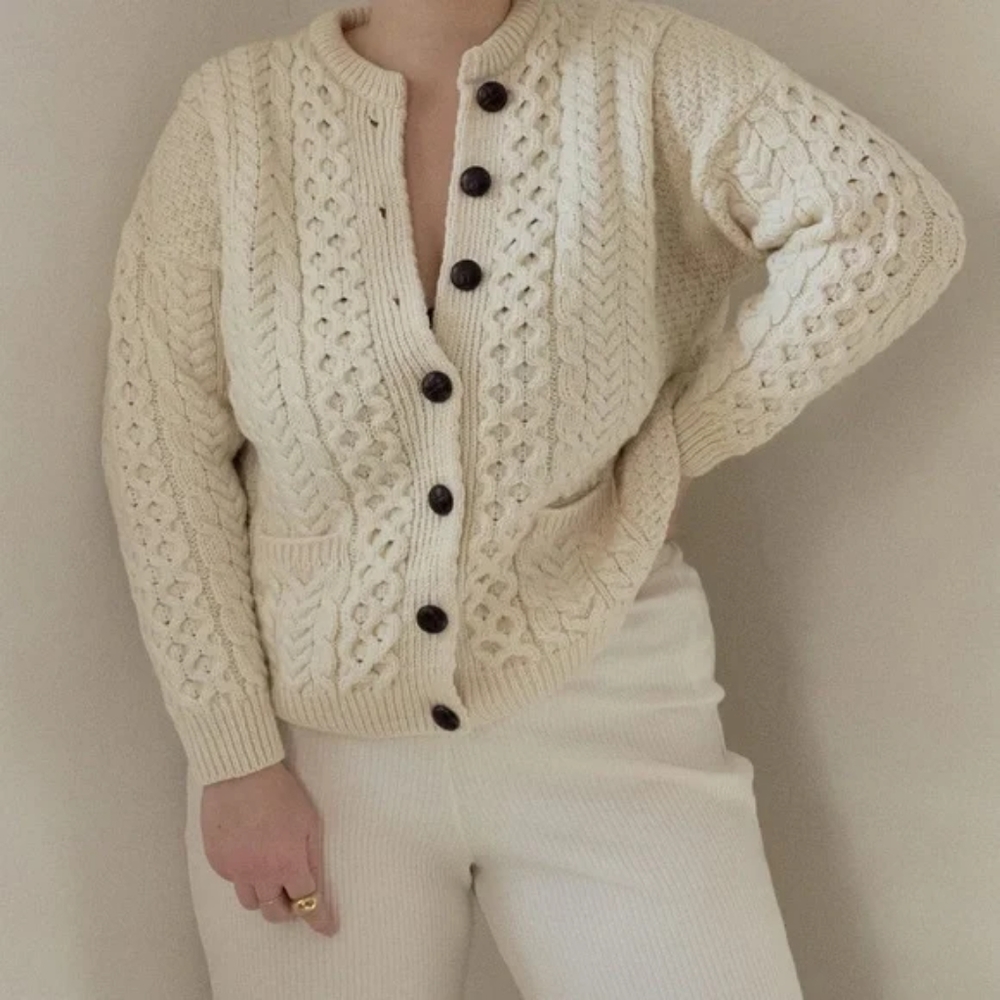 Irish Carraigdonn Fisherman Knit Cardigan • SZ S